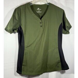 Reina Army Green/Black Scrub Top Medical Uniform Size Med